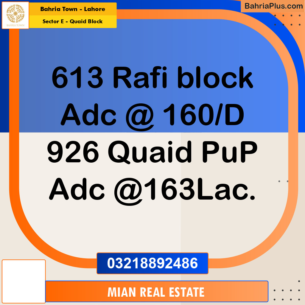 Residential Plot for Sale in Sector E - Quaid Block -  Bahria Town, Lahore - (BP-180314)