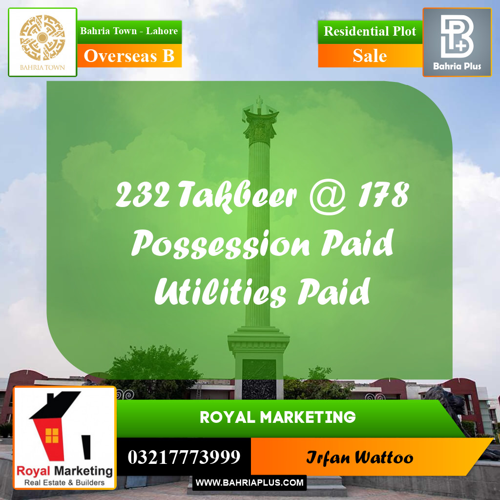 Residential Plot for Sale in Overseas B -  Bahria Town, Lahore - (BP-180365)