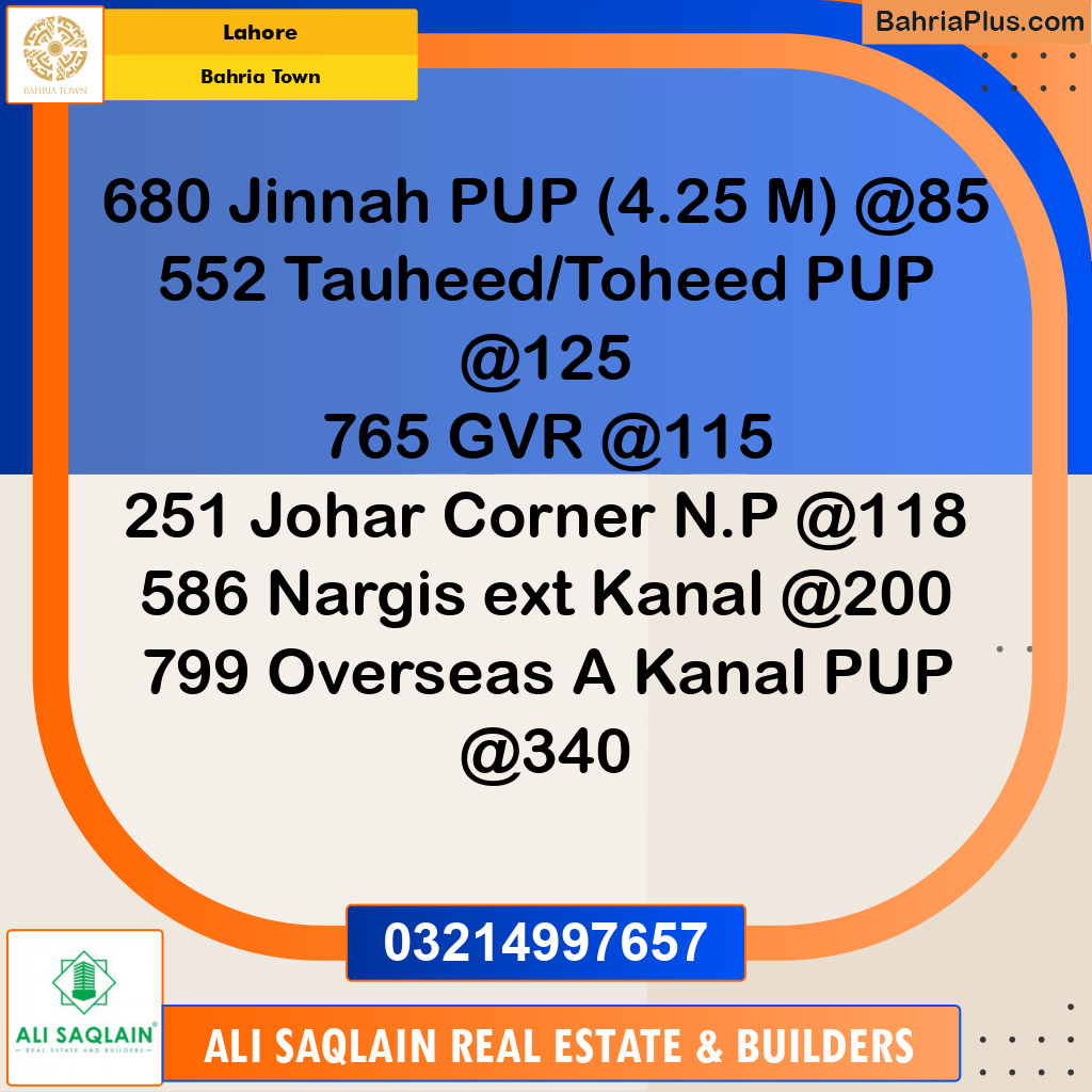 Residential Plot for Sale in Sector E - Jinnah Block - Bahria Town, Lahore - (BP-180382)