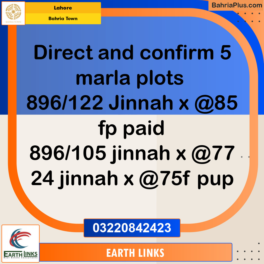 Residential Plot for Sale in Sector E - Jinnah Block -  Bahria Town, Lahore - (BP-180387)