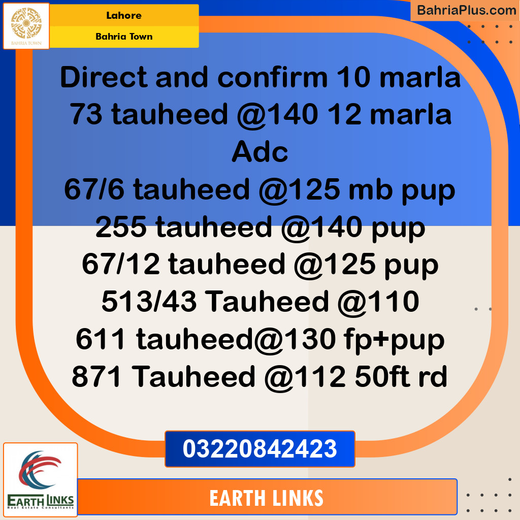 Residential Plot for Sale in Sector F - Tauheed Block -  Bahria Town, Lahore - (BP-180390)