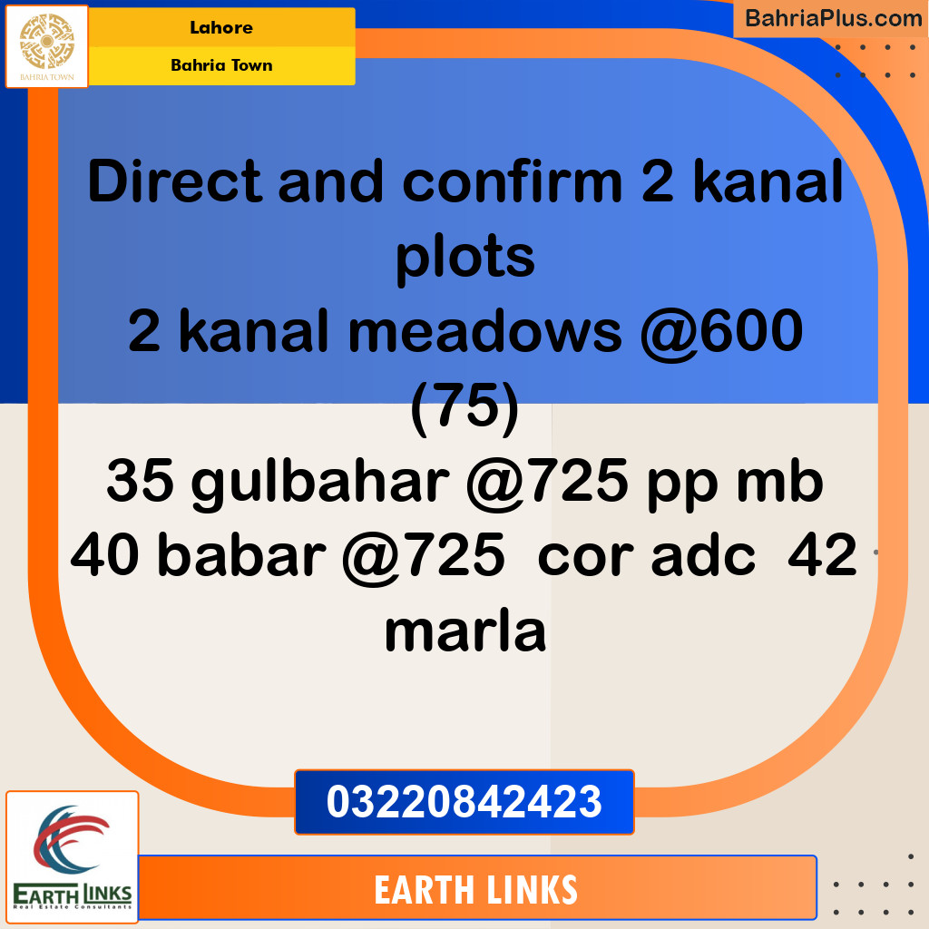 Residential Plot for Sale in Sector B - Meadows Villas - Bahria Town, Lahore - (BP-180393)