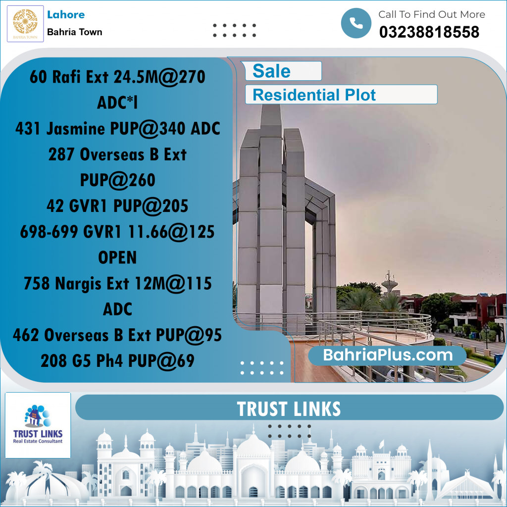 Residential Plot for Sale in Sector E - Rafi Ext. Block -  Bahria Town, Lahore - (BP-180395)
