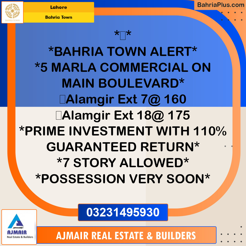 Commercial Plot for Sale in Alamgir Commercial - Bahria Town, Lahore - (BP-180405)