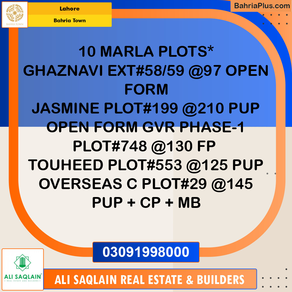 Residential Plot for Sale in Sector F - Ghaznavi Ext. Block -  Bahria Town, Lahore - (BP-180412)