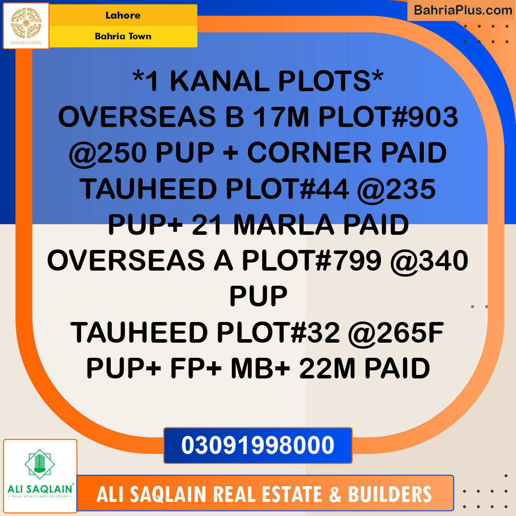 Residential Plot for Sale in Overseas B -  Bahria Town, Lahore - (BP-180415)