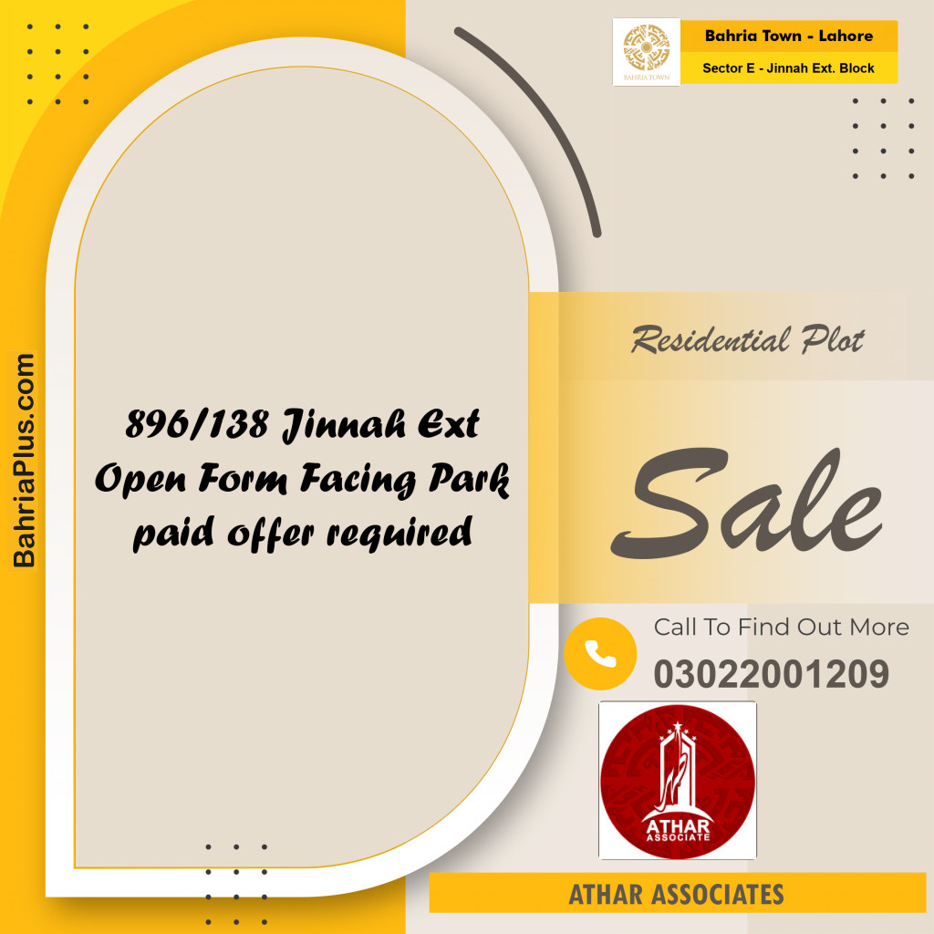 Residential Plot for Sale in Sector E - Jinnah Ext. Block -  Bahria Town, Lahore - (BP-180417)