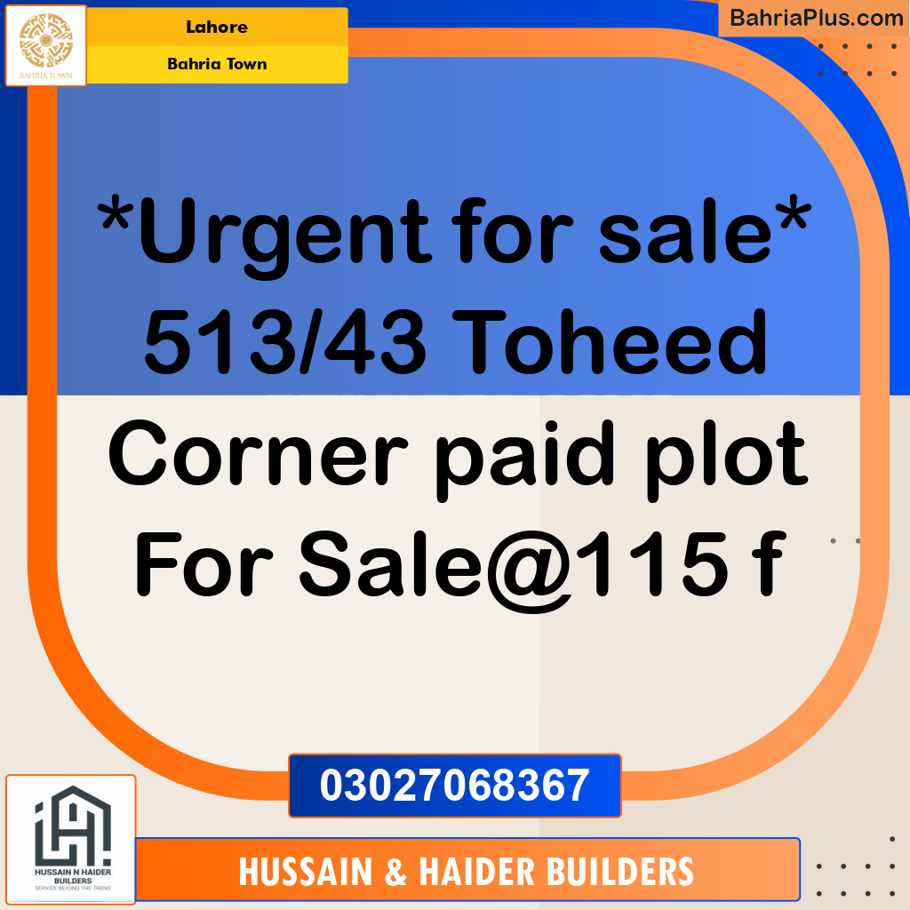 Residential Plot for Sale in Sector F - Tauheed Block -  Bahria Town, Lahore - (BP-180453)