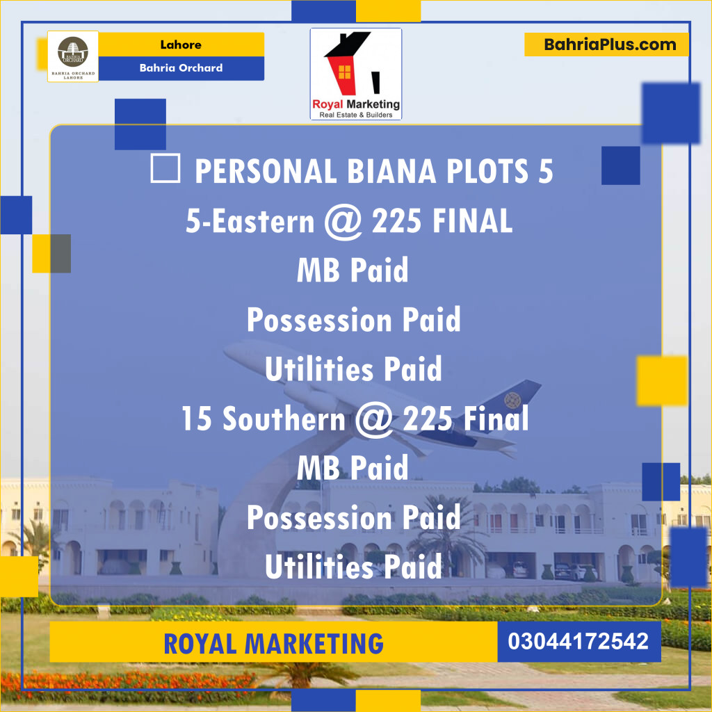 Residential Plot for Sale in Phase 1 - Eastern District -  Bahria Orchard, Lahore - (BP-180530)