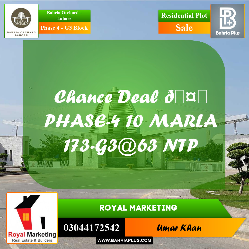 Residential Plot for Sale in Phase 4 - G3 Block -  Bahria Orchard, Lahore - (BP-180533)