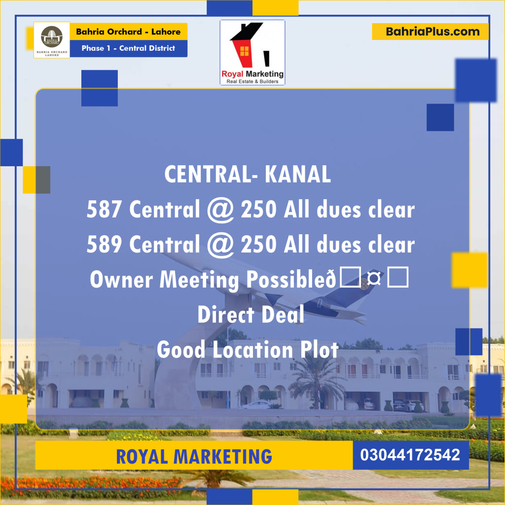 Residential Plot for Sale in Phase 1 - Central District -  Bahria Orchard, Lahore - (BP-180543)