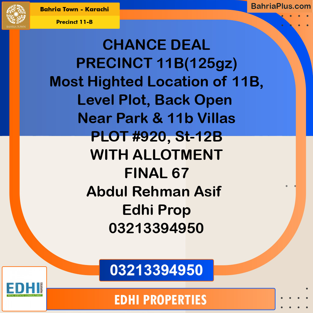 125 Sq. Yards Residential Plot for Sale in Precinct 11-B -  Bahria Town, Karachi - (BP-180559)