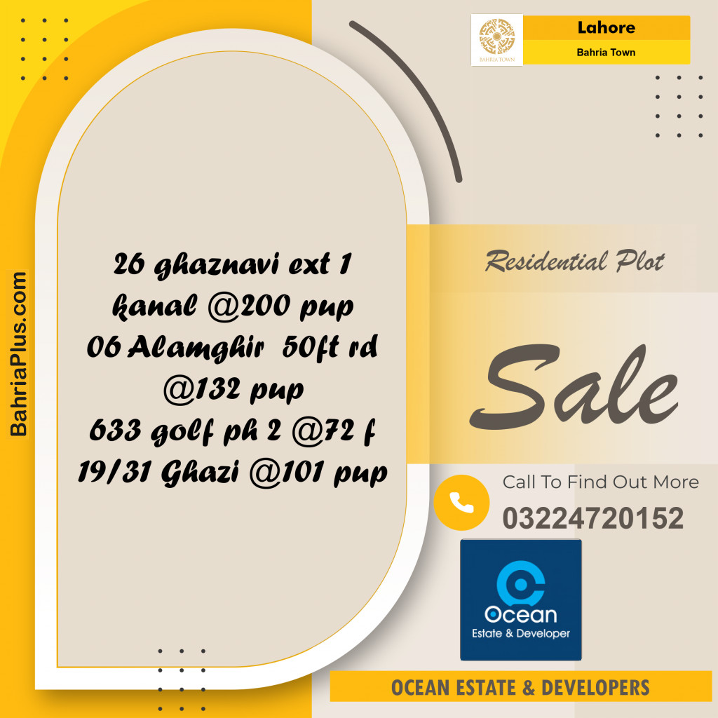 Residential Plot for Sale in Sector F - Ghaznavi Ext. Block -  Bahria Town, Lahore - (BP-180611)