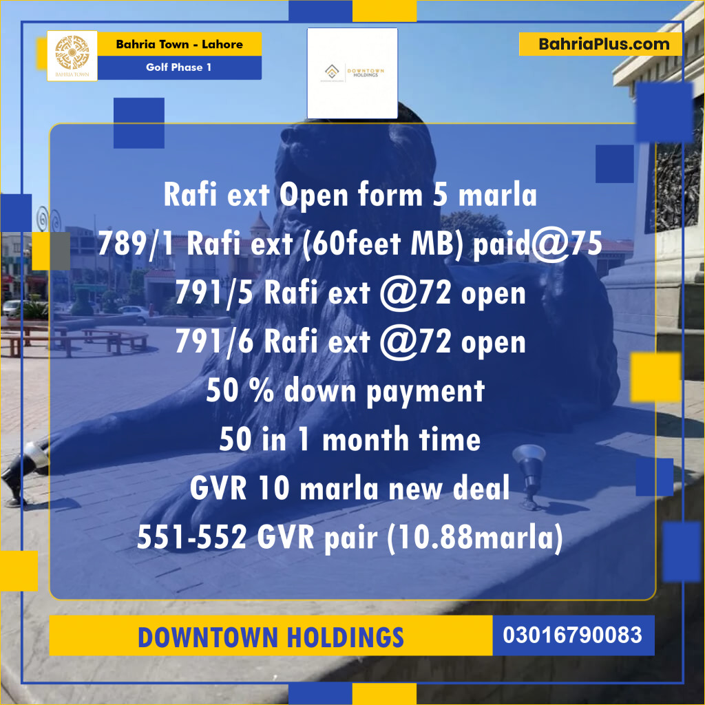 Residential Plot for Sale in Golf Phase 1 - Bahria Town, Lahore - (BP-180615)