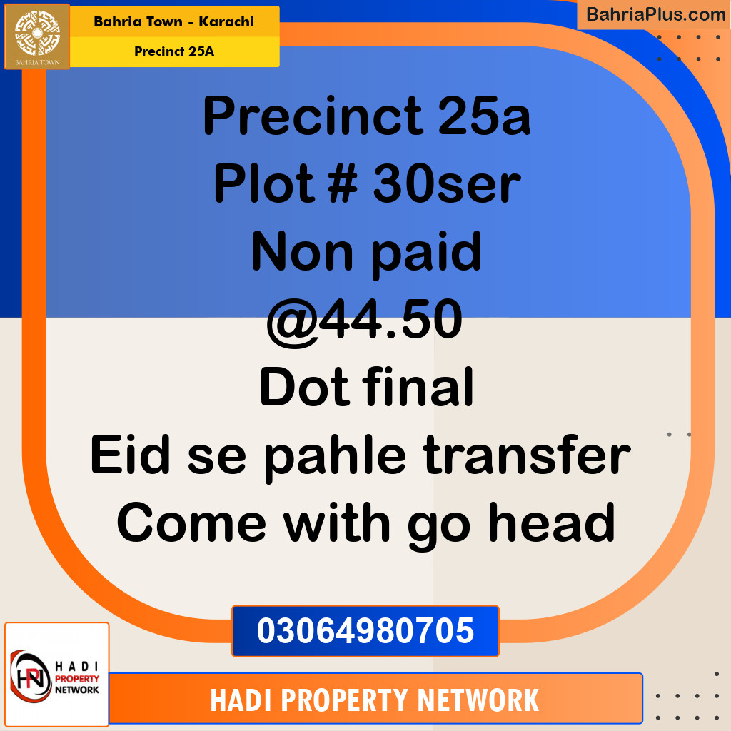 125 Sq. Yards Residential Plot for Sale in Precinct 25A -  Bahria Town, Karachi - (BP-180617)