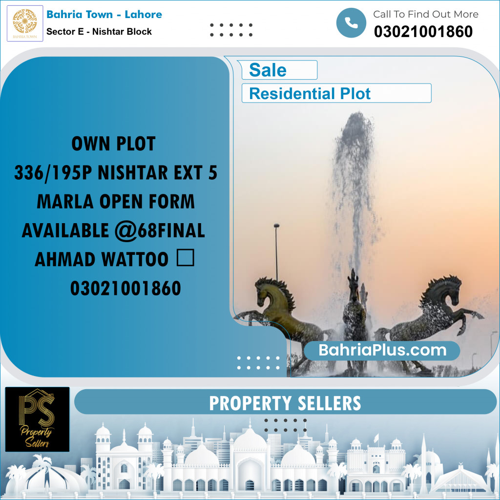 Residential Plot for Sale in Sector E - Nishtar Block - Bahria Town, Lahore - (BP-180631)