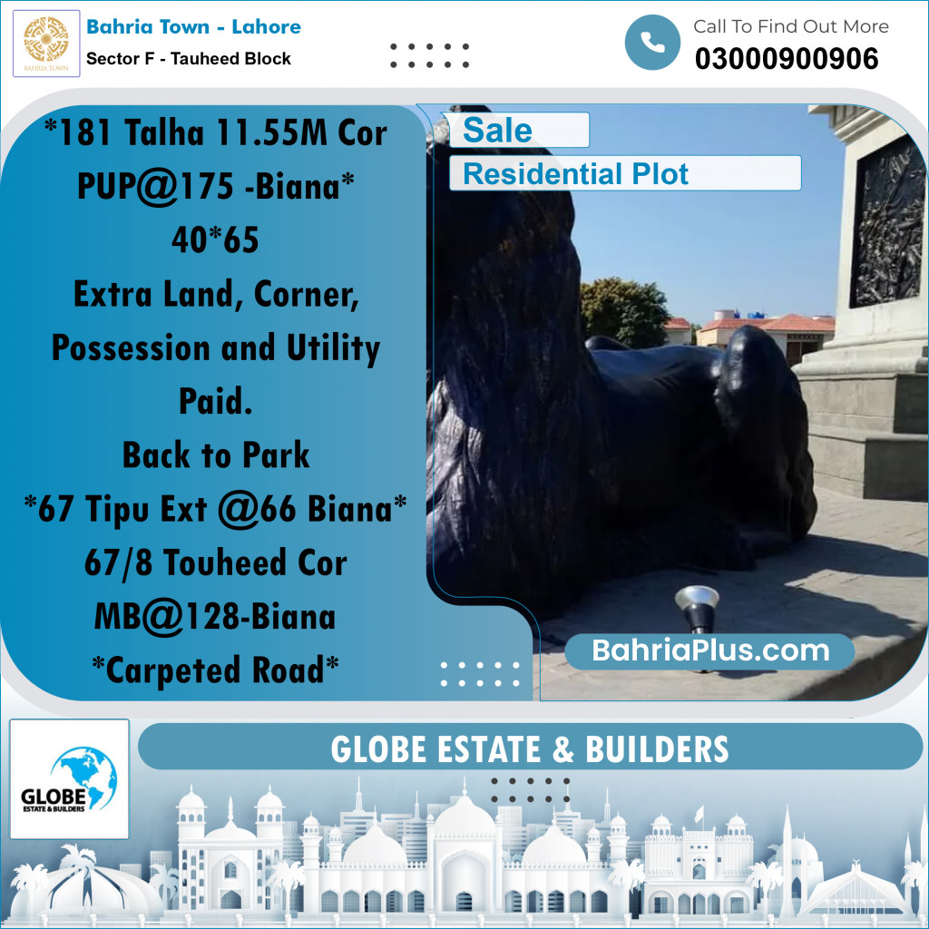 Residential Plot for Sale in Sector F - Tauheed Block - Bahria Town, Lahore - (BP-180643)