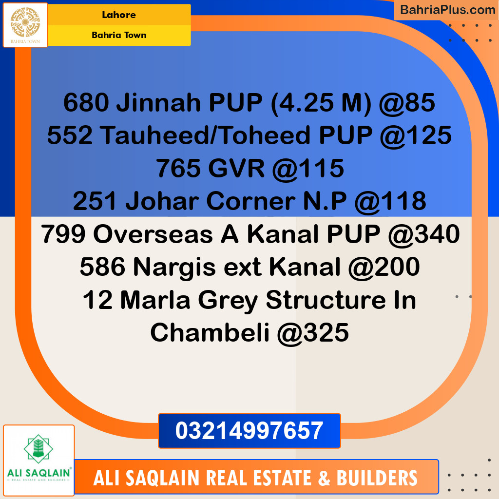 Residential Plot for Sale in Sector E - Jinnah Block - Bahria Town, Lahore - (BP-180653)