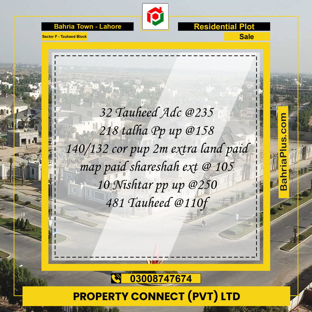 Residential Plot for Sale in Sector F - Tauheed Block -  Bahria Town, Lahore - (BP-180670)