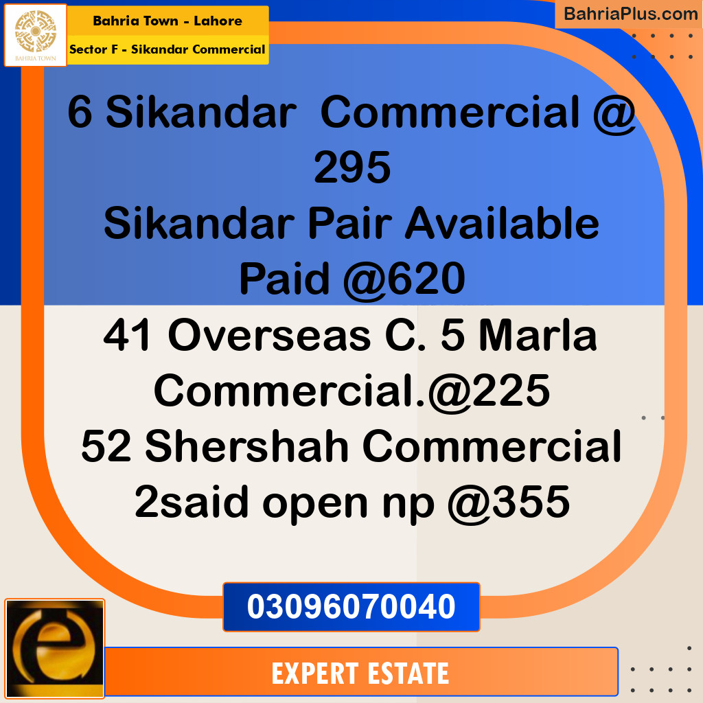 Commercial Plot for Sale in Sector F - Sikandar Commercial -  Bahria Town, Lahore - (BP-180731)