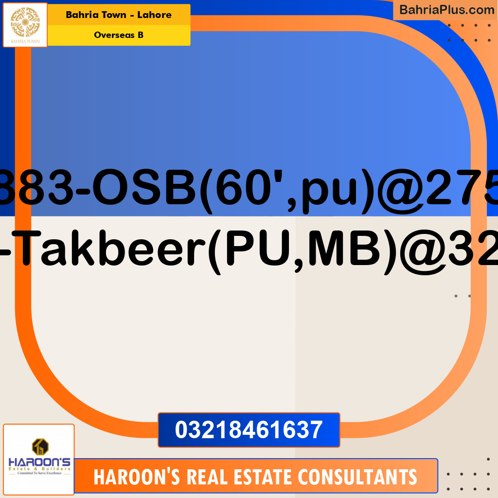 Residential Plot for Sale in Overseas B -  Bahria Town, Lahore - (BP-180780)