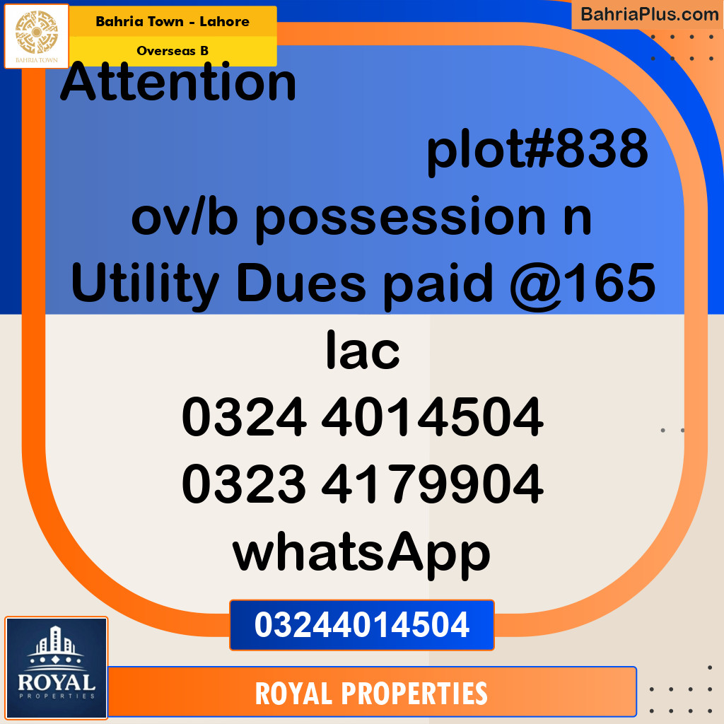 Residential Plot for Sale in Overseas B -  Bahria Town, Lahore - (BP-180809)