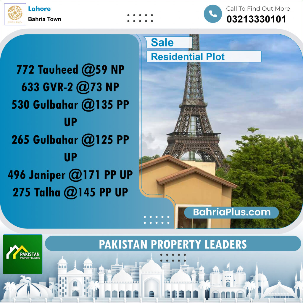 Residential Plot for Sale in Sector F - Tauheed Block - Bahria Town, Lahore - (BP-180819)