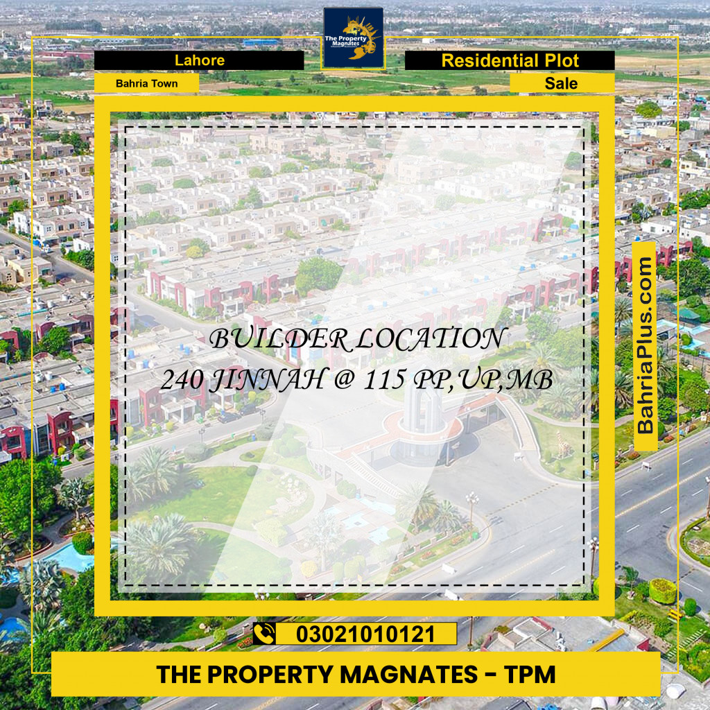 Residential Plot for Sale in Sector E - Jinnah Block -  Bahria Town, Lahore - (BP-180832)