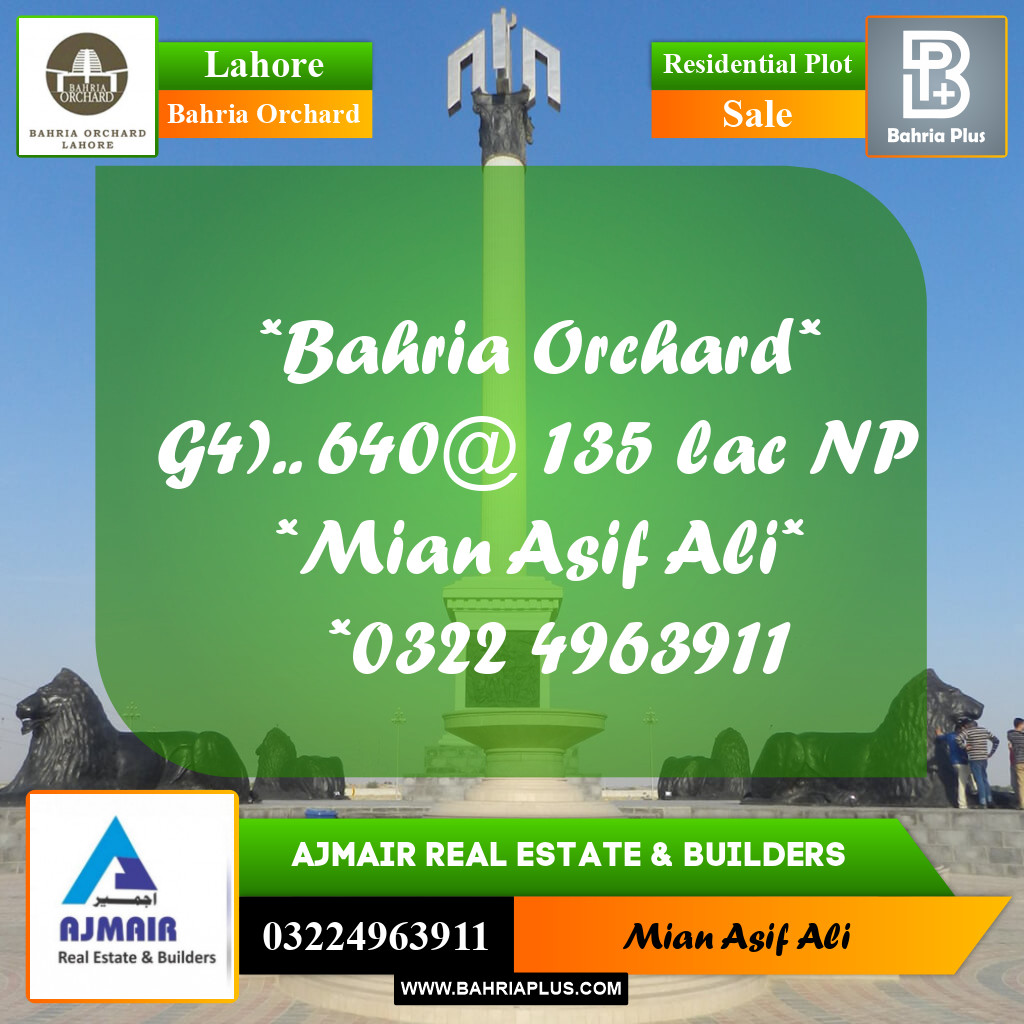 Residential Plot for Sale in Phase 4 - G4 Block - Bahria Orchard, Lahore - (BP-180839)