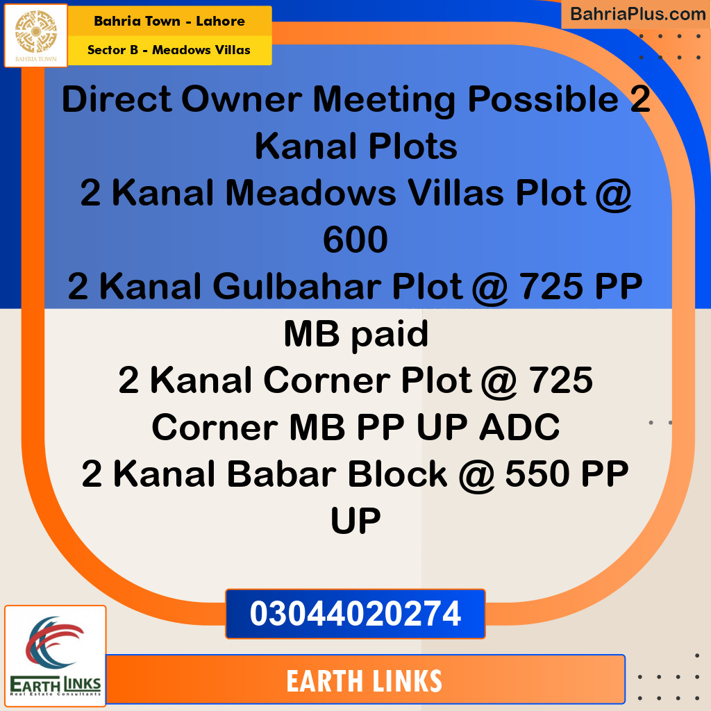 Residential Plot for Sale in Sector B - Meadows Villas - Bahria Town, Lahore - (BP-180953)