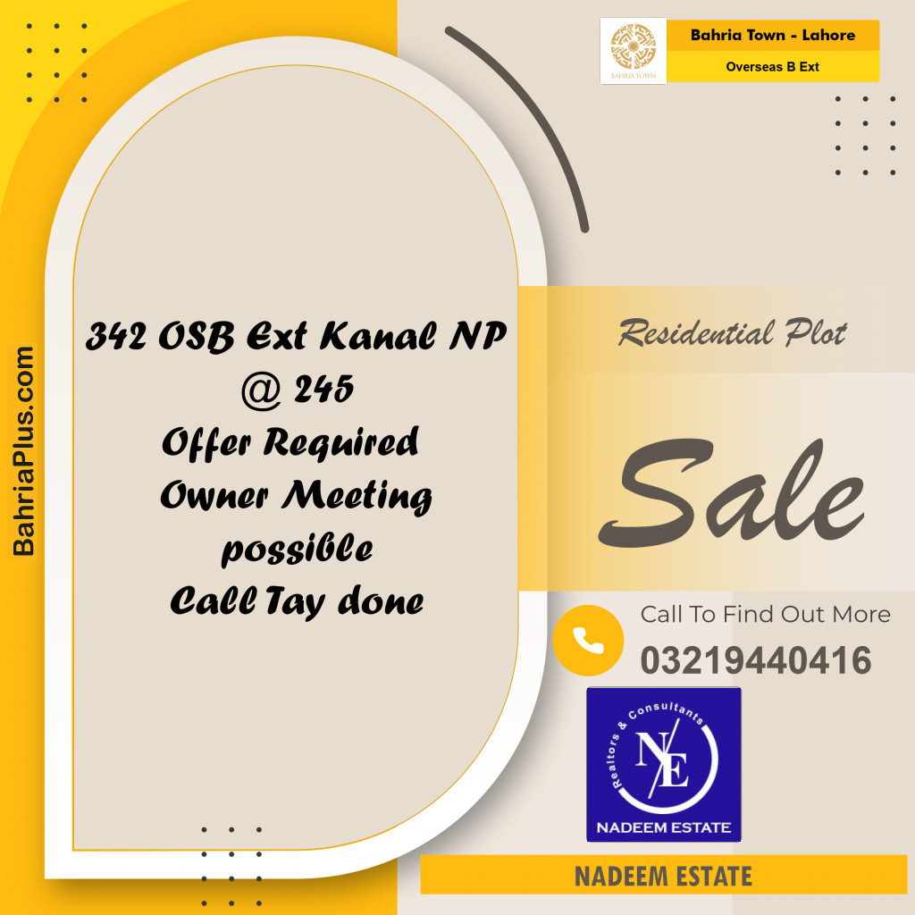 Residential Plot for Sale in Overseas B Ext - Bahria Town, Lahore - (BP-180971)