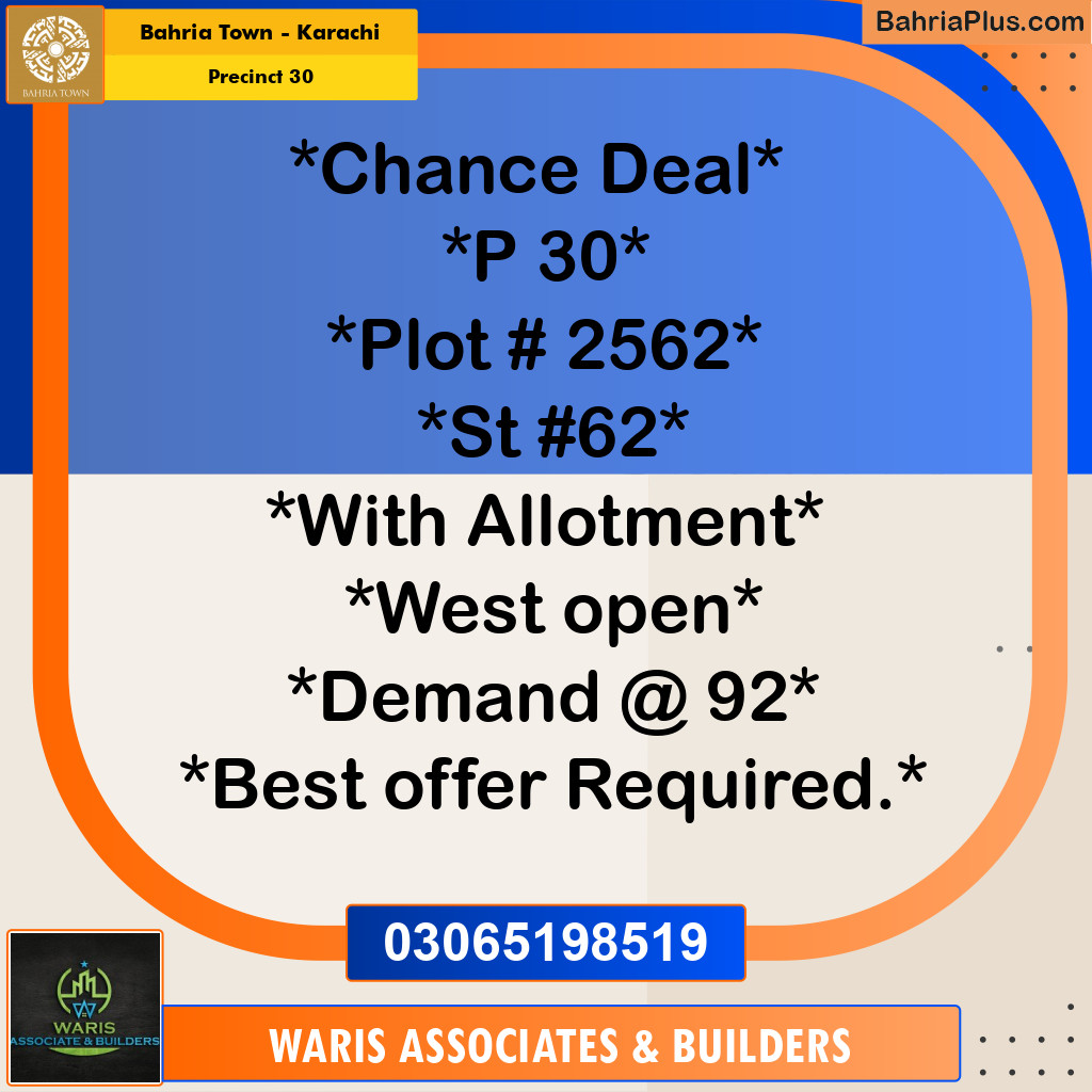 250 Sq. Yards Residential Plot for Sale in Precinct 30 -  Bahria Town, Karachi - (BP-180972)