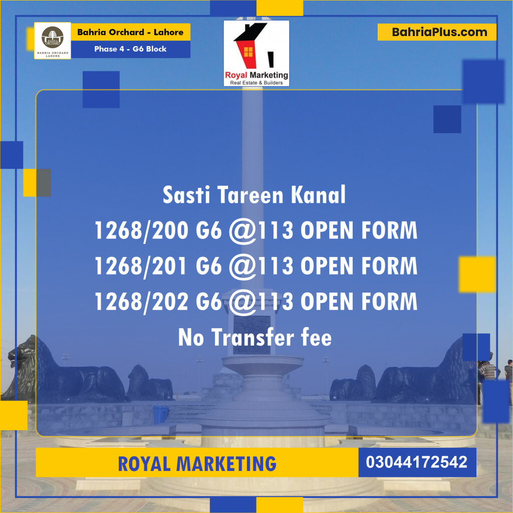 Residential Plot for Sale in Phase 4 - G6 Block -  Bahria Orchard, Lahore - (BP-181031)