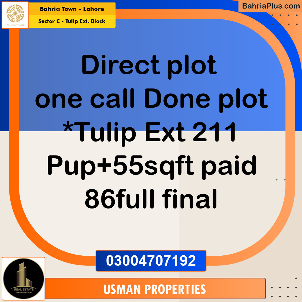 Residential Plot for Sale in Sector C - Tulip Ext. Block -  Bahria Town, Lahore - (BP-181108)