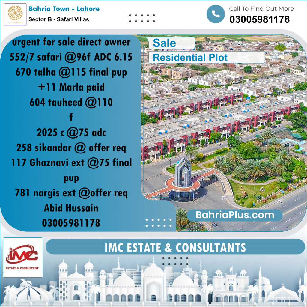 Residential Plot for Sale in Sector B - Safari Villas -  Bahria Town, Lahore - (BP-181148)