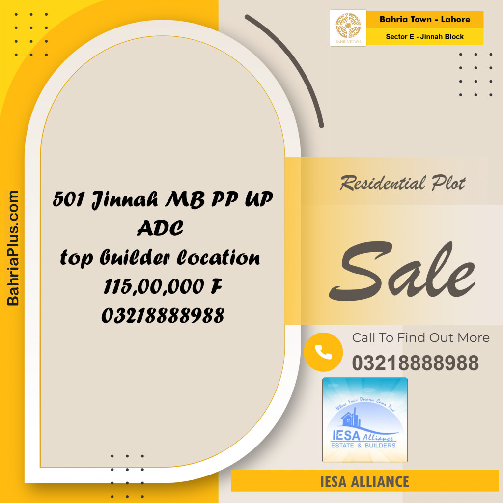 Residential Plot for Sale in Sector E - Jinnah Block -  Bahria Town, Lahore - (BP-181156)