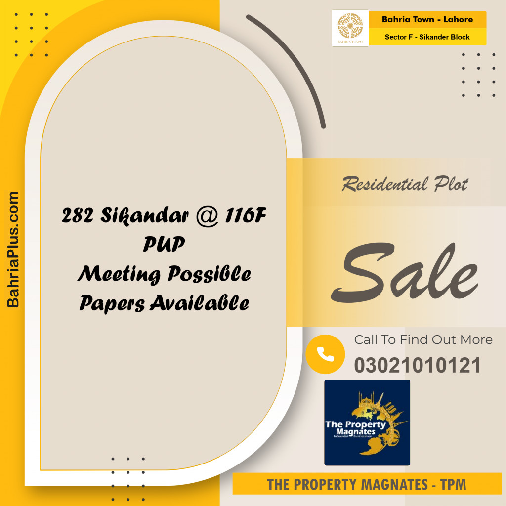 Residential Plot for Sale in Sector F - Sikander Block - Bahria Town, Lahore - (BP-181165)