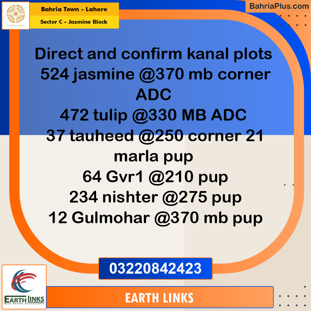 Residential Plot for Sale in Sector C - Jasmine Block -  Bahria Town, Lahore - (BP-181172)
