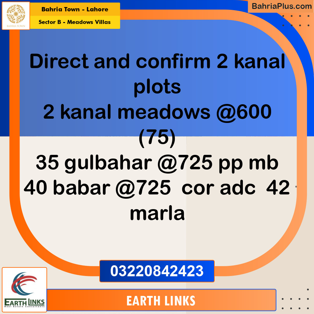 Residential Plot for Sale in Sector B - Meadows Villas -  Bahria Town, Lahore - (BP-181181)