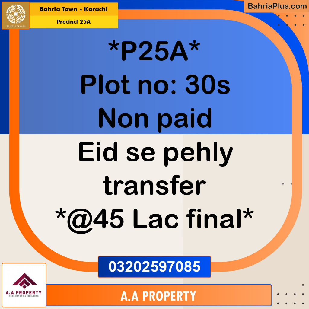 125 Sq. Yards Residential Plot for Sale in Precinct 25A -  Bahria Town, Karachi - (BP-181300)