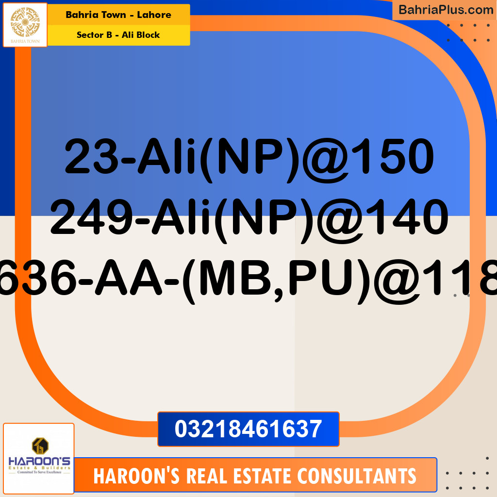 Residential Plot for Sale in Sector B - Ali Block -  Bahria Town, Lahore - (BP-181308)