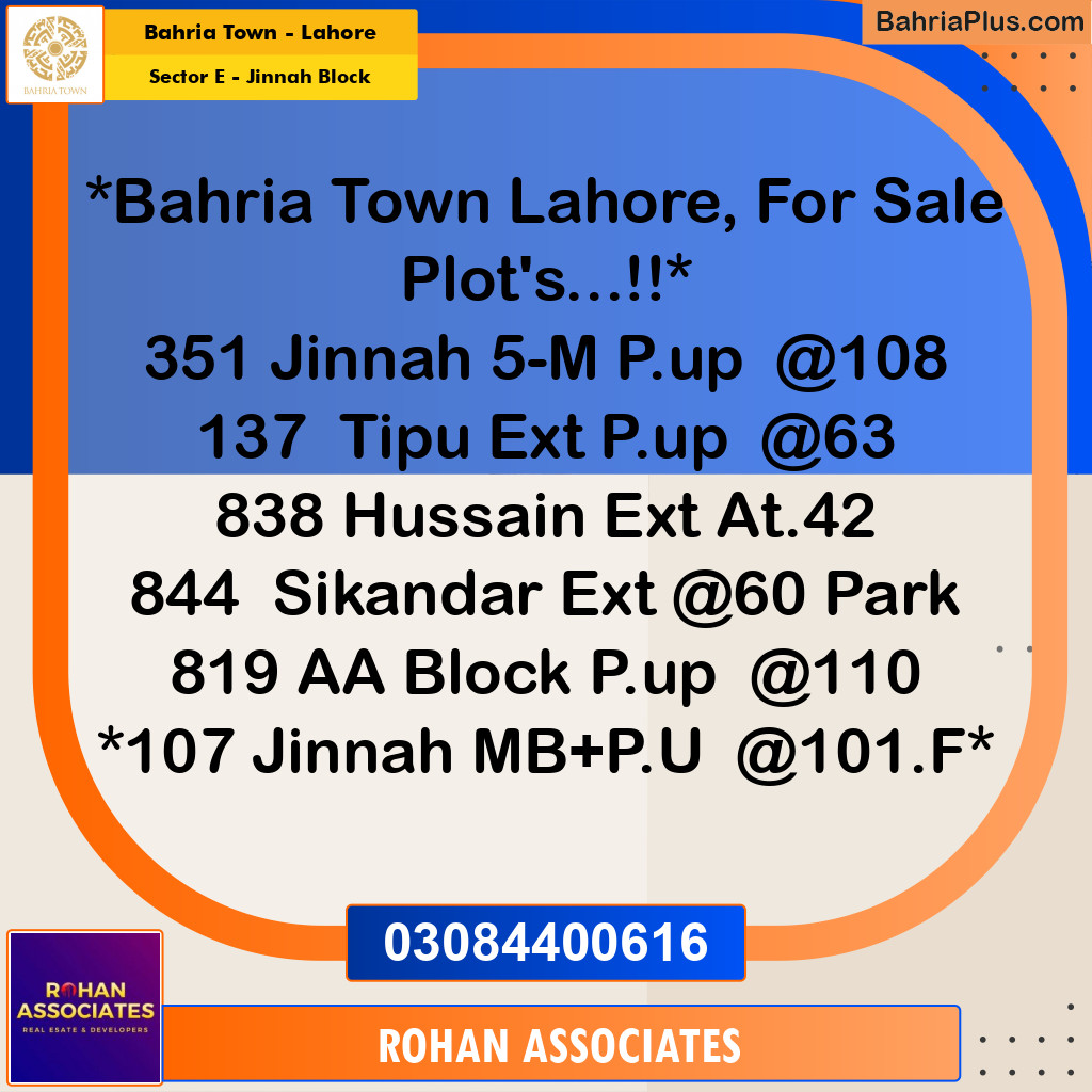 Residential Plot for Sale in Sector E - Jinnah Block -  Bahria Town, Lahore - (BP-181312)