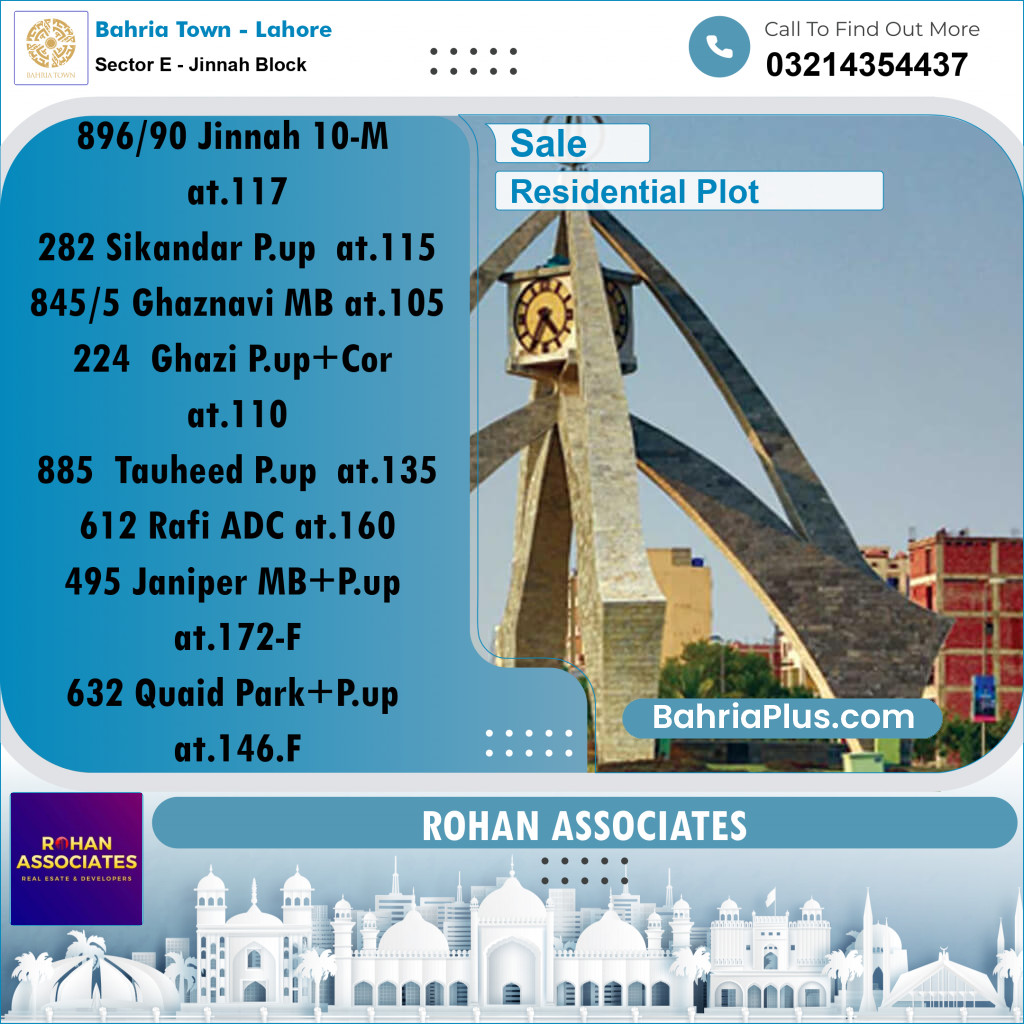 Residential Plot for Sale in Sector E - Jinnah Block -  Bahria Town, Lahore - (BP-181326)