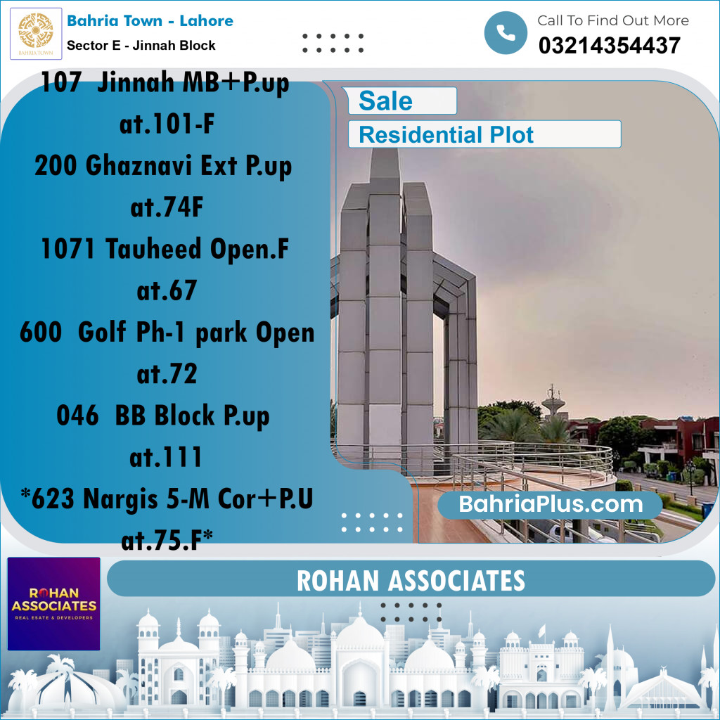 Residential Plot for Sale in Sector E - Jinnah Block - Bahria Town, Lahore - (BP-181328)