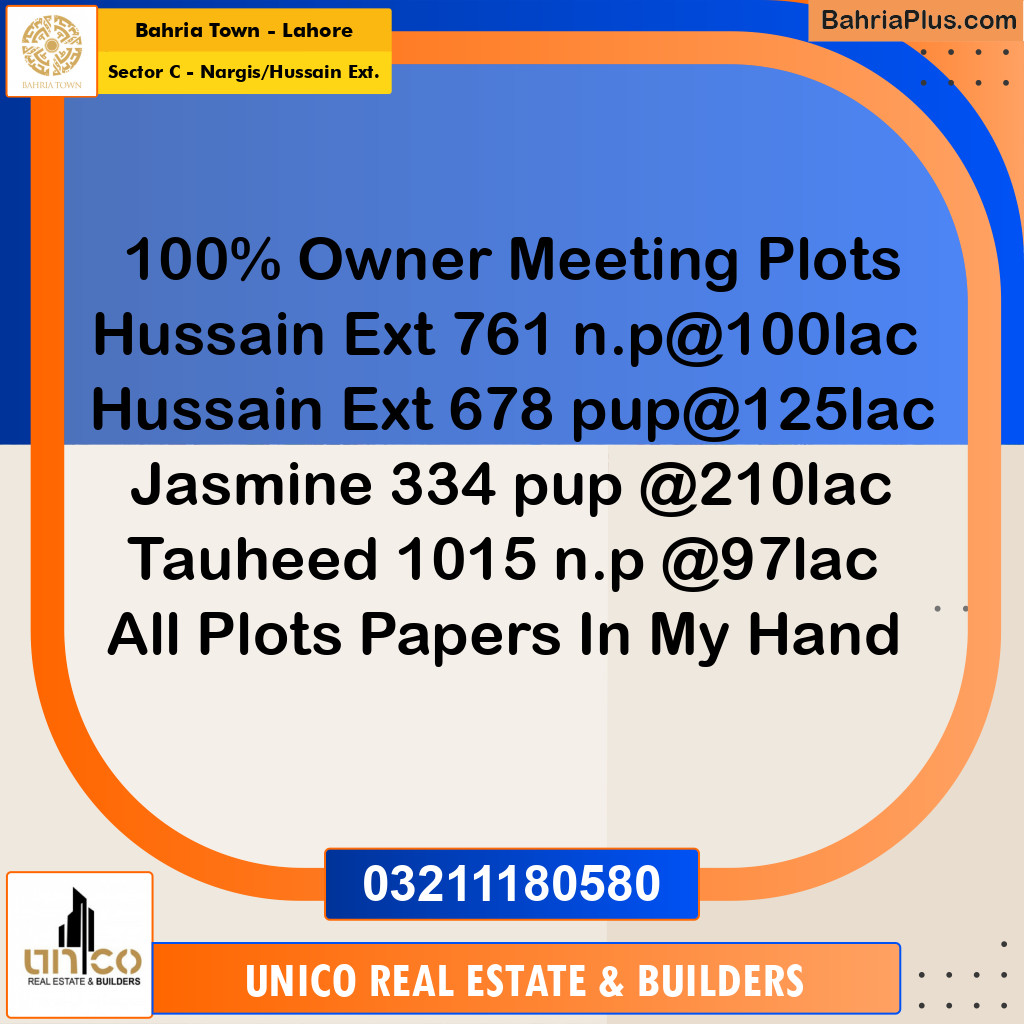 Residential Plot for Sale in Sector C - Nargis/Hussain Ext. -  Bahria Town, Lahore - (BP-181330)