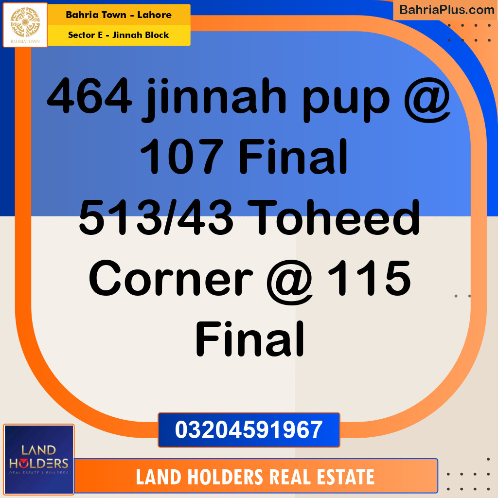 Residential Plot for Sale in Sector E - Jinnah Block -  Bahria Town, Lahore - (BP-181343)