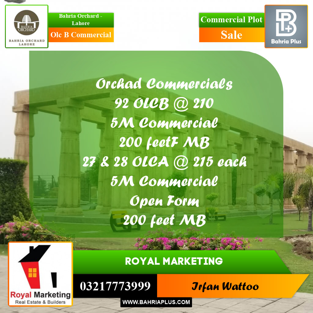 Commercial Plot for Sale in OLC B Commercial -  Bahria Orchard, Lahore - (BP-181368)