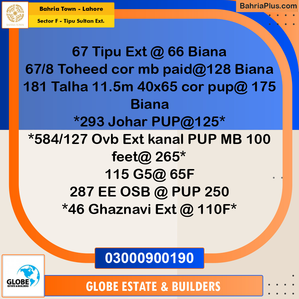 Residential Plot for Sale in Sector F - Tipu Sultan Ext. - Bahria Town, Lahore - (BP-181393)