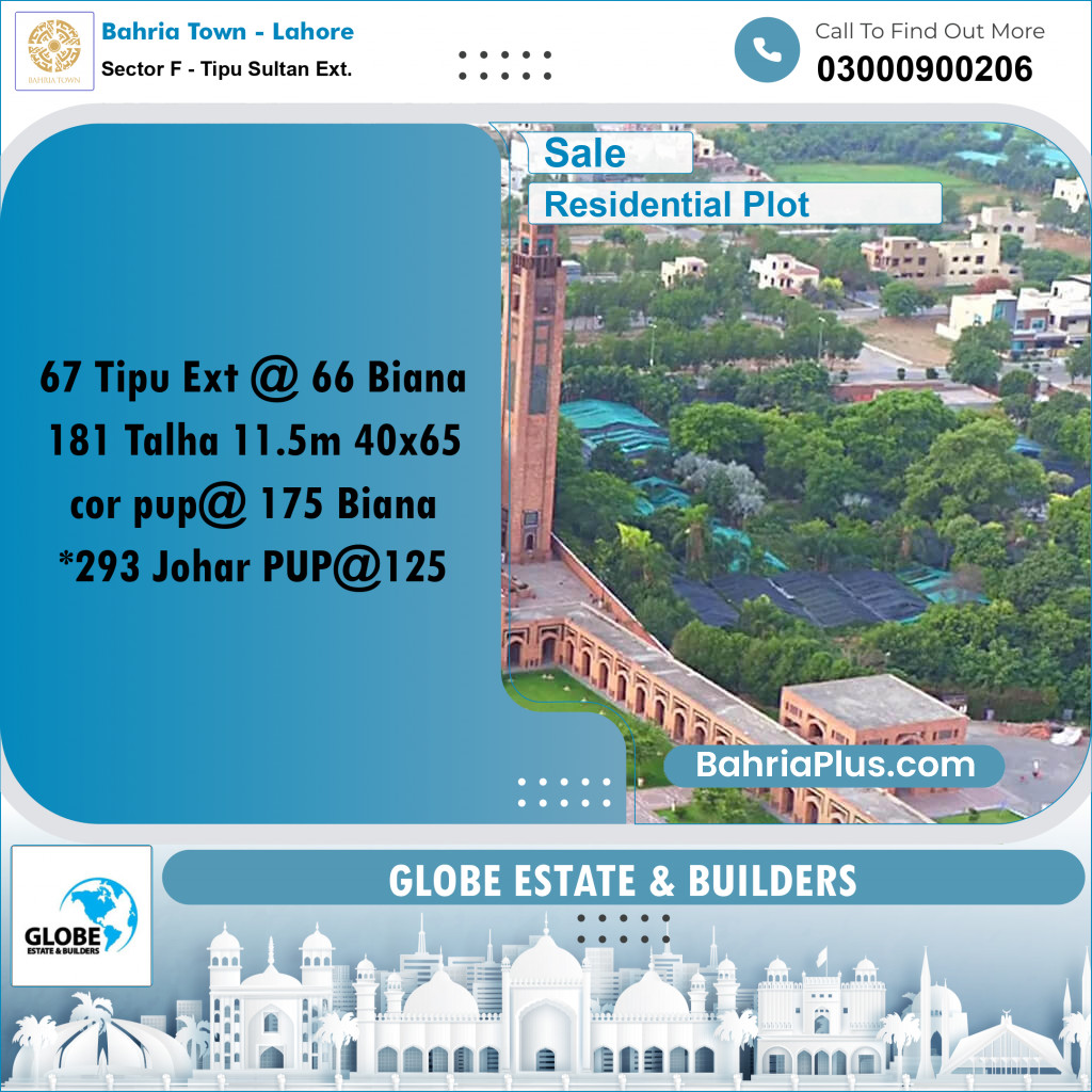 Residential Plot for Sale in Sector F - Tipu Sultan Ext. -  Bahria Town, Lahore - (BP-181394)