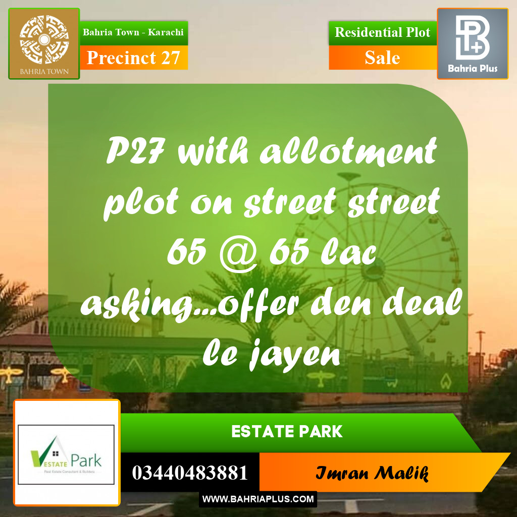 Residential Plot for Sale in Precinct 27 -  Bahria Town, Karachi - (BP-181455)